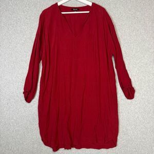 Madewell Women's Large Red V Neck T-Shirt Long Sleeve Dress